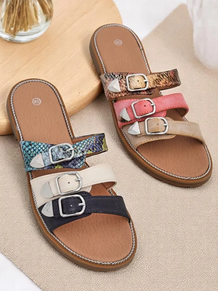 Royalfashion Damskie klapki na płaskiej podeszwie Snake Chic