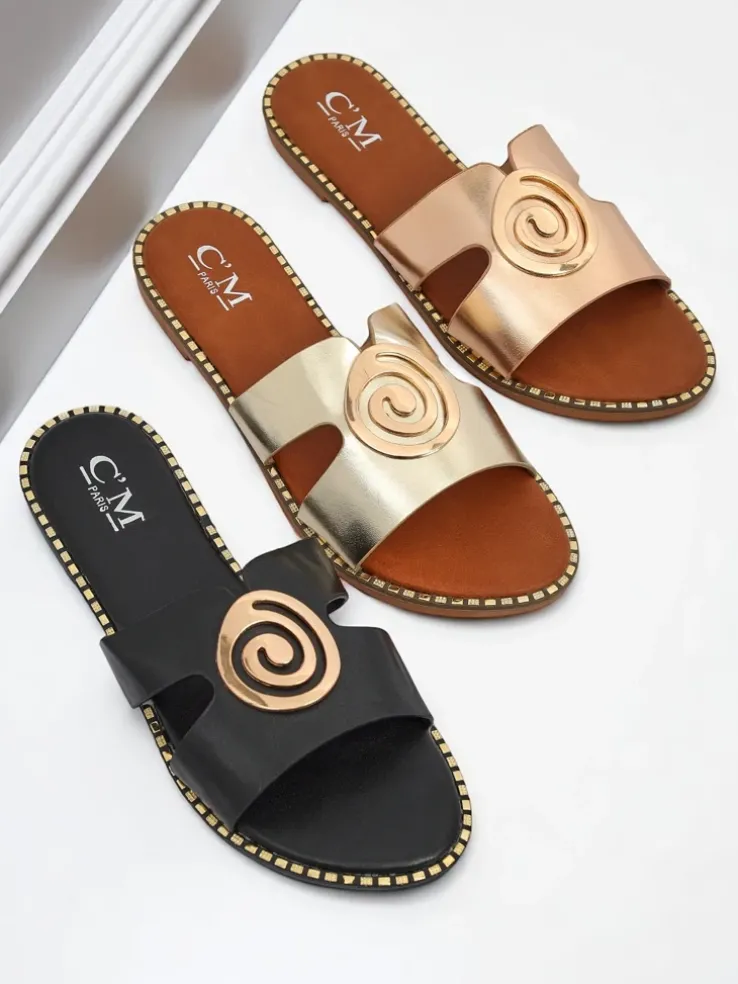 Royalfashion Damskie klapki na płaskiej podeszwie Glam Bliss