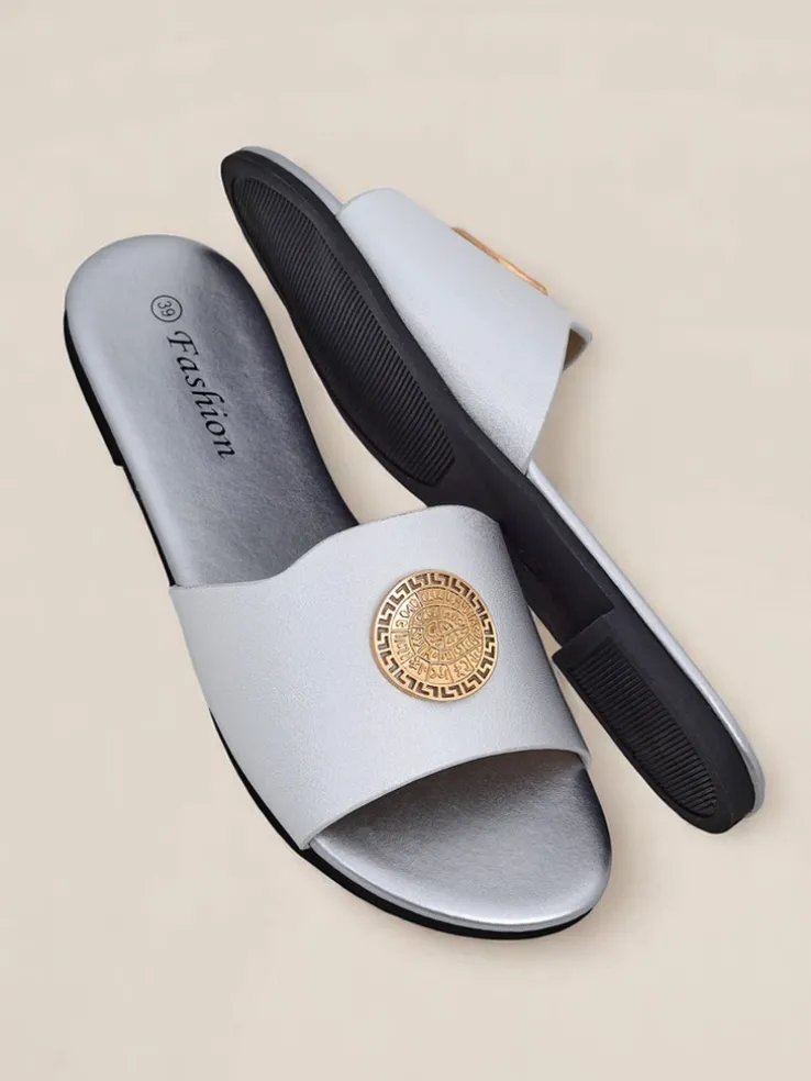 Royalfashion Damskie klapki na płaskiej podeszwie Golden Slip