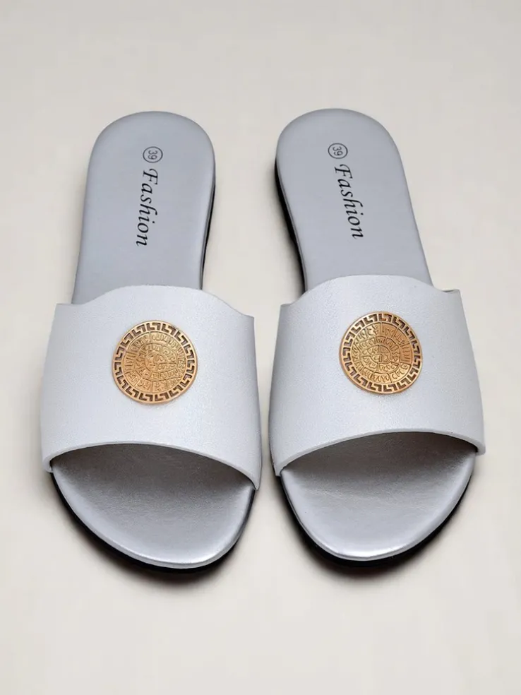 Royalfashion Damskie klapki na płaskiej podeszwie Golden Slip