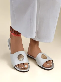 Royalfashion Damskie klapki na płaskiej podeszwie Golden Slip