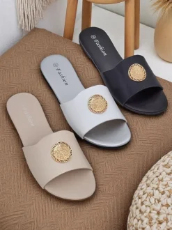 Royalfashion Damskie klapki na płaskiej podeszwie Golden Slip