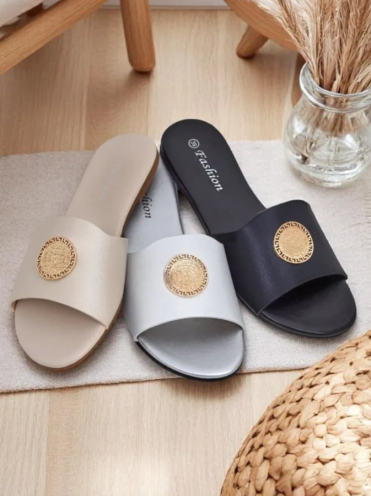 Royalfashion Damskie klapki na płaskiej podeszwie Golden Slip