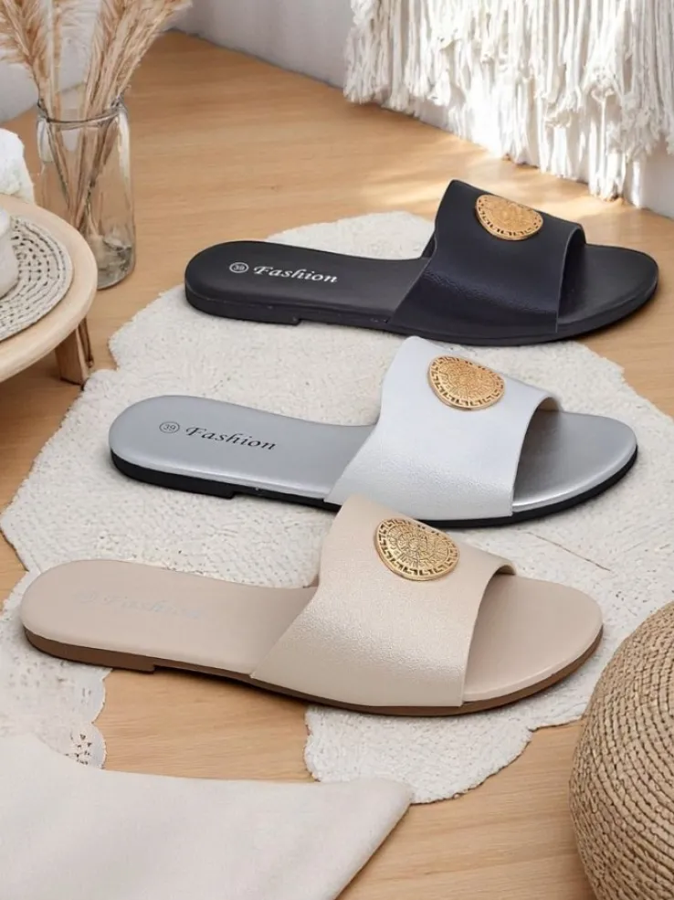 Royalfashion Damskie klapki na płaskiej podeszwie Golden Slip