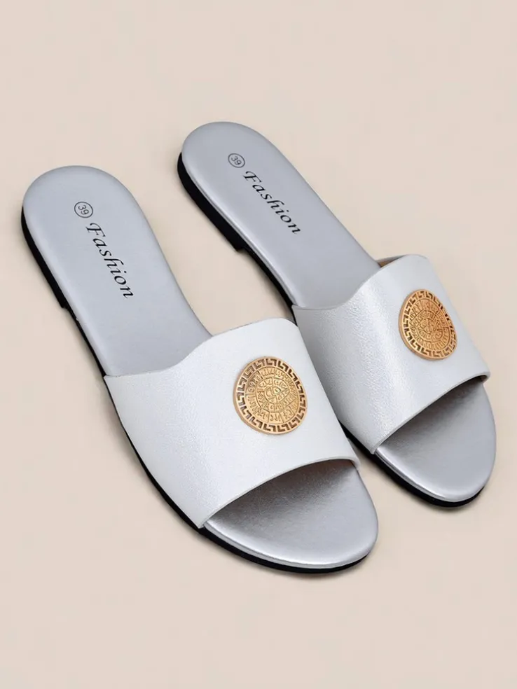 Royalfashion Damskie klapki na płaskiej podeszwie Golden Slip