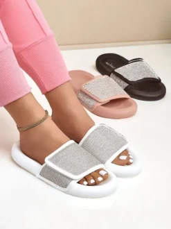 Royalfashion Damskie klapki na płaskiej podeszwie Sparkle Step