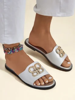 Royalfashion Damskie klapki na płaskiej podeszwie Aura Gold