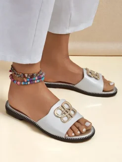 Royalfashion Damskie klapki na płaskiej podeszwie Aura Gold