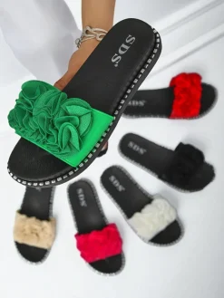 Royalfashion Damskie klapki na płaskiej podeszwie Flora Verde