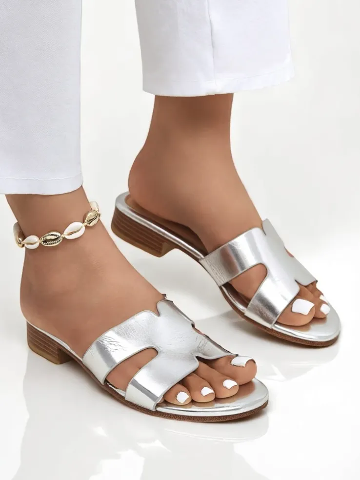 Royalfashion Damskie klapki na płaskiej podeszwie SilverEase