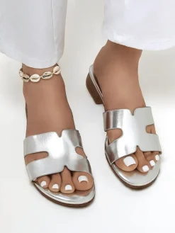 Royalfashion Damskie klapki na płaskiej podeszwie SilverEase