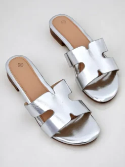 Royalfashion Damskie klapki na płaskiej podeszwie SilverEase