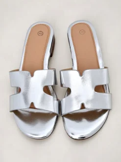 Royalfashion Damskie klapki na płaskiej podeszwie SilverEase