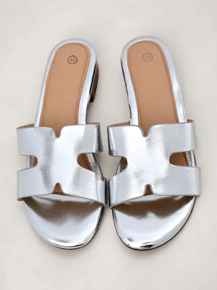 Royalfashion Damskie klapki na płaskiej podeszwie SilverEase