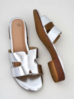 Royalfashion Damskie klapki na płaskiej podeszwie SilverEase