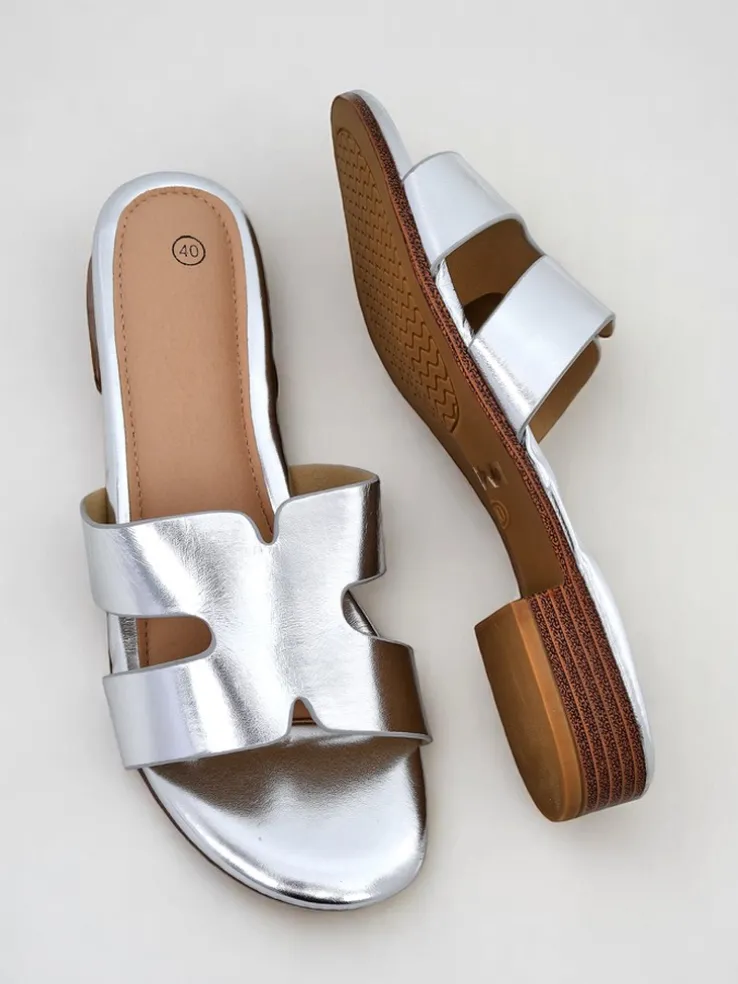 Royalfashion Damskie klapki na płaskiej podeszwie SilverEase