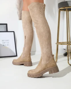 Royalfashion Damskie kozaki za kolano w kolorze khaki Liki