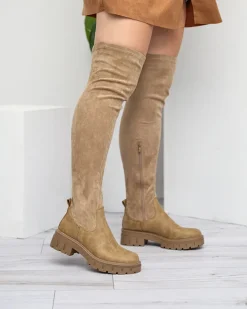 Royalfashion Damskie kozaki za kolano w kolorze khaki Liki