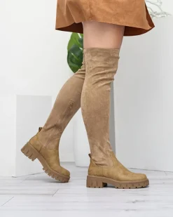 Royalfashion Damskie kozaki za kolano w kolorze khaki Liki