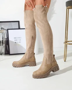 Royalfashion Damskie kozaki za kolano w kolorze khaki Liki