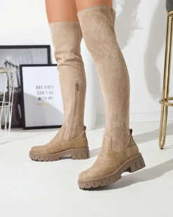 Royalfashion Damskie kozaki za kolano w kolorze khaki Liki