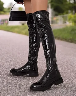 Royalfashion Damskie lakierowane kozaki za kolano Lessdo