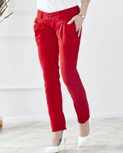 Royalfashion Damskie materiałowe spodnie z niskim stanem w czerwonym kolorze