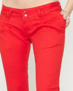 Royalfashion Damskie materiałowe spodnie z niskim stanem w czerwonym kolorze
