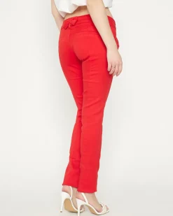 Royalfashion Damskie materiałowe spodnie z niskim stanem w czerwonym kolorze