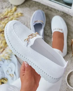 Royalfashion Damskie materiałowe mokasyny ze złotą ozdobą Erticae