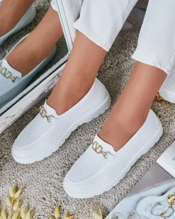 Royalfashion Damskie materiałowe mokasyny ze złotą ozdobą Erticae