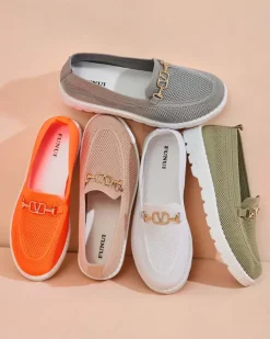 Royalfashion Damskie materiałowe mokasyny ze złotą ozdobą Erticae