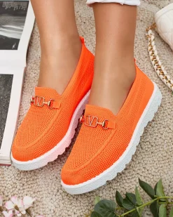 Royalfashion Damskie materiałowe mokasyny ze złotą ozdobą Erticae