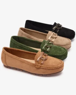 Royalfashion Damskie mokasyny w kolorze camel z łańcuszkiem Lertika