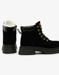 Royalfashion Damskie ocieplane botki typu trapery w kolorze czarnym Radoras