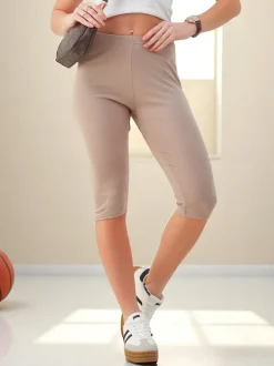 Royalfashion Damskie prążkowane legginsy z bawełny 3/4