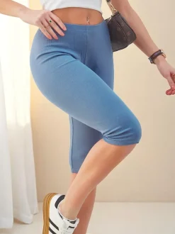 Royalfashion Damskie prążkowane legginsy z bawełny 3/4