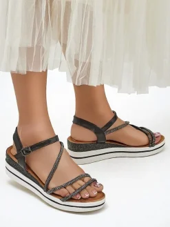 Royalfashion Damskie sandały na koturnie z cyrkoniami Ballosa