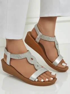 Royalfashion Damskie sandały na koturnie z cyrkoniami Agaya