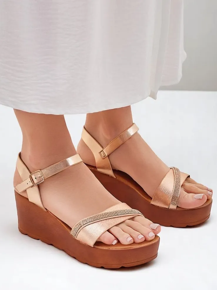 Royalfashion Damskie sandały na koturnie z cyrkoniami i brokatem Aurora Glow