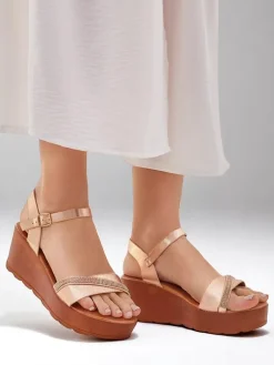 Royalfashion Damskie sandały na koturnie z cyrkoniami i brokatem Aurora Glow