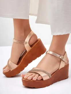 Royalfashion Damskie sandały na koturnie z cyrkoniami i brokatem Aurora Glow