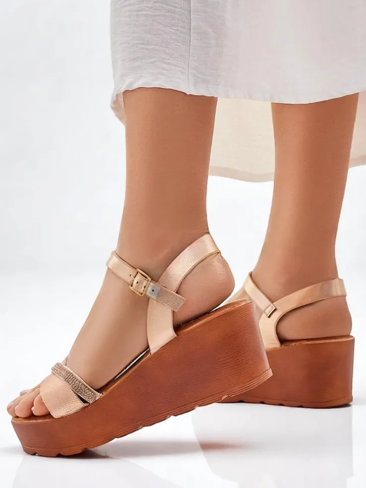 Royalfashion Damskie sandały na koturnie z cyrkoniami i brokatem Aurora Glow