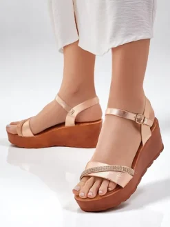 Royalfashion Damskie sandały na koturnie z cyrkoniami i brokatem Aurora Glow