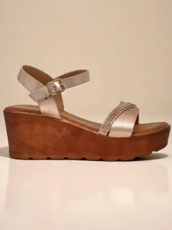 Royalfashion Damskie sandały na koturnie z cyrkoniami i brokatem Aurora Glow