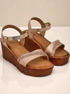 Royalfashion Damskie sandały na koturnie z cyrkoniami i brokatem Aurora Glow