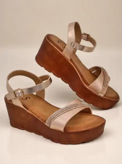 Royalfashion Damskie sandały na koturnie z cyrkoniami i brokatem Aurora Glow