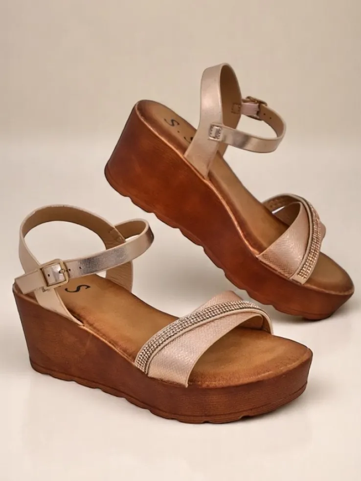 Royalfashion Damskie sandały na koturnie z cyrkoniami i brokatem Aurora Glow