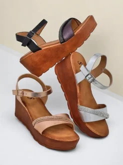 Royalfashion Damskie sandały na koturnie z cyrkoniami i brokatem Aurora Glow