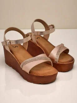 Royalfashion Damskie sandały na koturnie z cyrkoniami i brokatem Aurora Glow